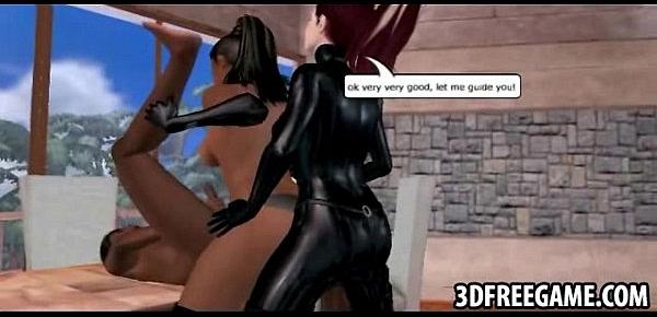  A black couple in 3D leather fuck witha white slut